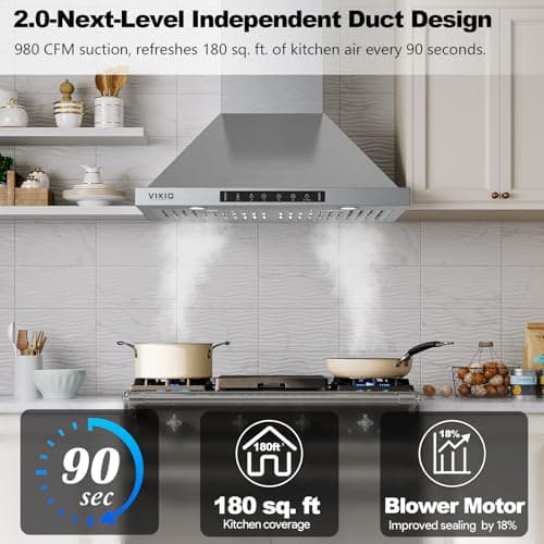Wall Mount Range Hood 36 inch,Kitchen Vent Hoods 980 CFM Ducted/Ductless Range Hood,with Gesture Sensing & Touch Control Switch Panel, 3 Speed Exhaust Fan Permanent Filter