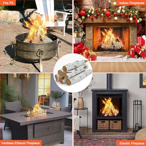 QuliMetal 6PCS Ceramic White Birch Gas Fireplace Logs Set – Realistic Fake Wood Logs for Indoor Inserts, Outdoor Fire Pits, Vented, Propane, Gel, Ethanol, and Electric Fireplaces