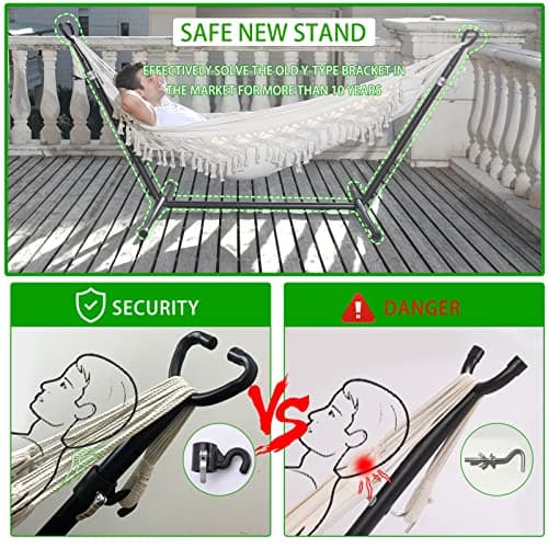 Double Hammock with Stand Upgraded Phone Holder Portable Heavy Duty Stainless Steel Indoor Outdoor Patio Yard Beach with Carrying Case （2022 Beige）