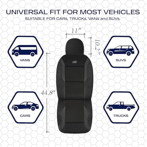 Skechers Memory Foam Leather Car Seat Covers, Air Cool Mesh Thick Seat Covers, Two Front car seat Protector, Airbag Compatible, Automotive Comfort Protection for Most Cars, Vans, Trucks, SUV (Black)