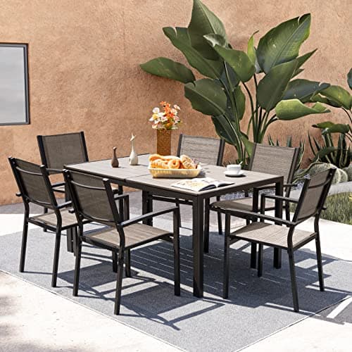 Devoko Patio Dining Table for 6 Outdoor Patio Table 59" x 35" Weather-Resistant Rectangular Table for Deck, Garden, Backyard