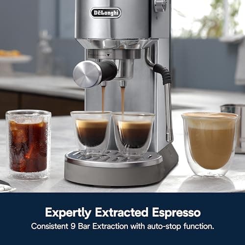 De'Longhi Dedica Duo Compact Espresso Machine - Stainless Steel Coffee Maker with Milk Frother Wand- for Espresso, Cold Brew, Hot & Iced Coffee, Cappuccinos, Lattes & Home Barista Brewing