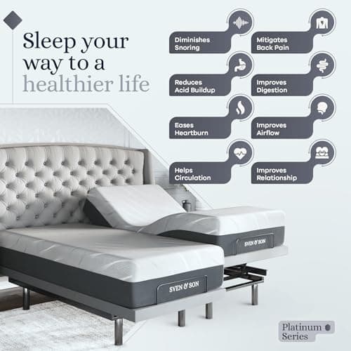 Sven & Son Platinum Adjustable Bed Base Frame + 14 inch Hybrid Spring Matt (Medium Soft), Lumbar Support, Head-Pillow-Tilt, Massage, Under-Bed Lights, USB - Split King