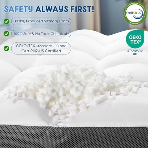 Baauye Memory Foam Mattress Topper King Size with Breathable 3D Air Mesh Sides, 1300GSM Extra Thick Plush Mattress Pad with 6"-18" Deep Pocket-(78"x80")