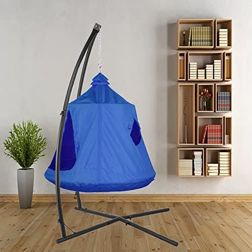 AthLike X-Shaped Hanging Tree Tent w/Swing Chair,Hammock Chair Stand Canopy w/Steel Frame,Indoor Outdoor Egg Basket Patio Seat w/Adjustable Solid Stand,Bedroom Porch Balcony Garden 330lb (Blue)