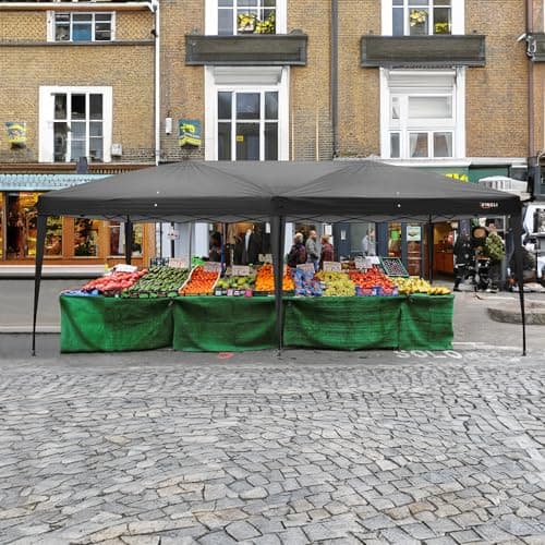 VINGLI 10x20 ft Pop Up Canopy Tent with 6 Sidewalls, Carry Bag, Outdoor Gazebo, Patio Event, Commercial Canopy (Black)