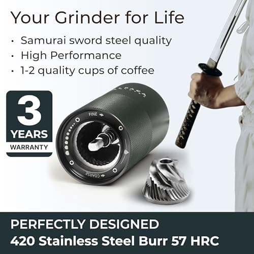 Manual Coffee Grinder by Alpaca Ventures - Stainless Steel Conical Burr Coffee Grinder Manual with Adjustable Setting Double Bearing Hand Espresso Grinder Perfect for Home, Office and Camping