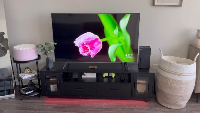 YITAHOME TV Stands for Living Room, Modern TV Stand for 65/70 inch TV, LED TV Entertainment Center with Storage & Power Outlets, TV Console Cabinet, Black