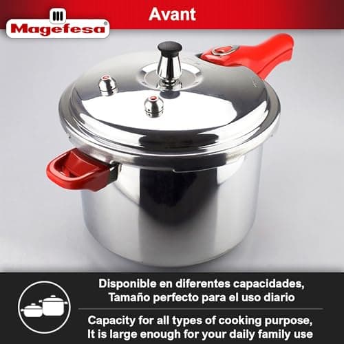 MAGEFESA Avant Red Pressure Cooker, 6.2 Quart, made of very resistant aluminum, compatible with gas, electric, ceramic stoves, pressure canner, canning cooker pot, stove top instant fast cooking