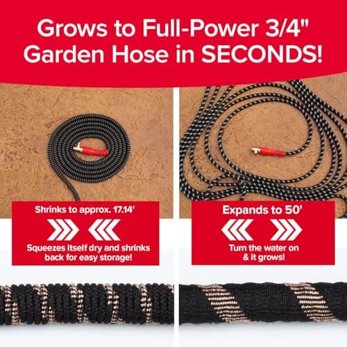 Pocket Hose Copper Head UV w/Pocket Pivot, Expandable Garden Hose 50 FT w/10 Pattern Thumb Sprayer AS-SEEN-ON-TV 650psi 3/4in Ultra-Light Solid Copper Anodized Aluminum Fittings No-Kink No-Lead