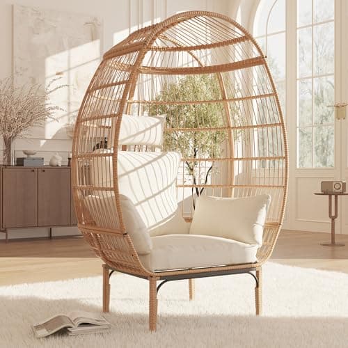 Paito Egg Chair Oversized Lounger, Wicker Egg Rattan Chair Outdoor Indoor, 500 Lbs Egg Shape Balcony Chair for Living Room, Balcony, Backyard