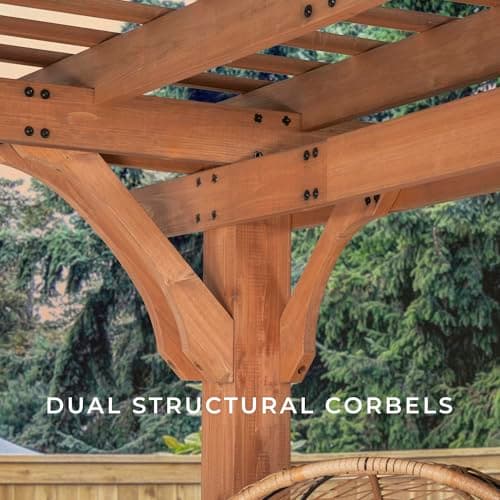 Backyard Discovery Beaumont 12' x 12' Traditional Cedar Wood Pergola Kit with Trellis Roof, All-Season Durability, High-Wind Rating, PowerPort, Shade for Outdoor Patio, Deck, Garden, and Entertaining