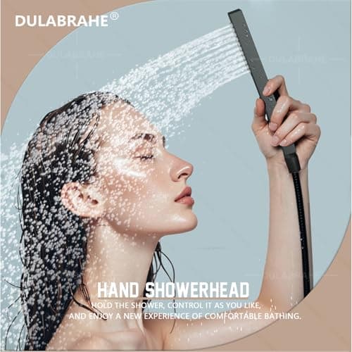 Waterfall And Rain Shower System Faucet Set 14 X 20 Inch LED Ceiling Rainfall Matte Black Shower Head With Handheld Spray Combo Shower Body Jets For Bathroom