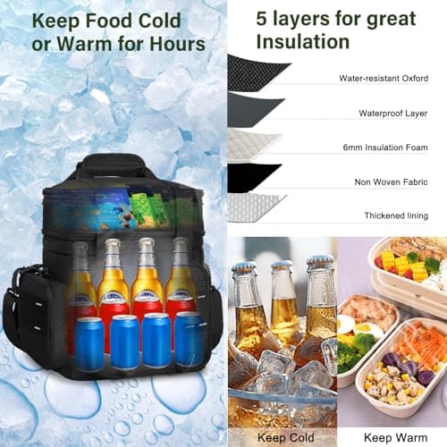 Expandable Tactical Lunch Box, Large Insulated Lunch Cooler Bag Heavy Duty Leakproof Lunch Pail for Men Adults Work Office Outdoor Picnic Trips,16L,Black