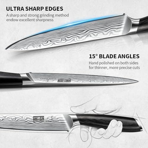 5 Pieces Knife Set, Professional Powder Steel Chef Knife Set, Ultra Sharp Japanese Kitchen Knives Set with Ergonomic Pakkawood Handle