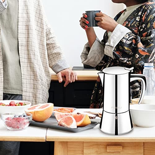 Stovetop Espresso Maker, Stainless Steel Moka Pot, Italian Style Coffee Machine Maker Suitable for Induction, Espresso Pot For 3-4 Cups, 200ml