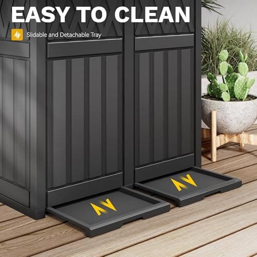 DWVO 66 Gallon Double-Bin Outdoor Trash Can, Waterproof Resin Garbage Can with Tiered Lid and Drip Tray for Patio, Kitchen, Deck, and Backyard - Black