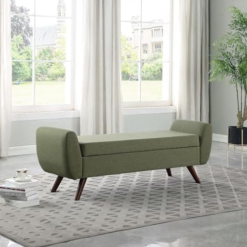 HomePop Modern Storage Bench with Wood Legs Home Décor|Bench with Storage for Living Room & Bedroom - Olive Green Woven