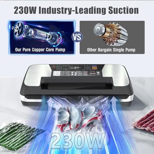 230 Watts Vacuum Sealer for Food, Commercial Vacuum Sealer Machine with Double Heat Seal, Easy Lock Handle, 12 Functions, Bags Storage,Build-in Cutter, 1 Roll and 10 Pre-cut Bags, Progress Display