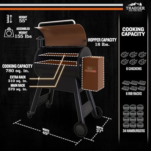 Traeger Grills Pro 780 Wood Pellet Smoker Grill, 6-in-1 BBQ Pellet Grill Combo, WiFi and App-Connected Electric Smoker, 780 Square Inches of Grilling Area, Temperature Control, Bronze Finish