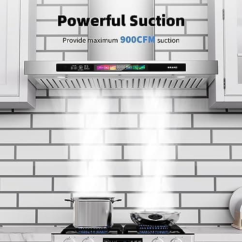 BRANO 30 Inch Wall Mount Range Hood 900 CFM with Voice/Gesture/Touch Control, Stainless Stee Ducted Kitchen Hood Vent with 4 Speed Exhaust Fan, Memory Mode, Adjustable Lights