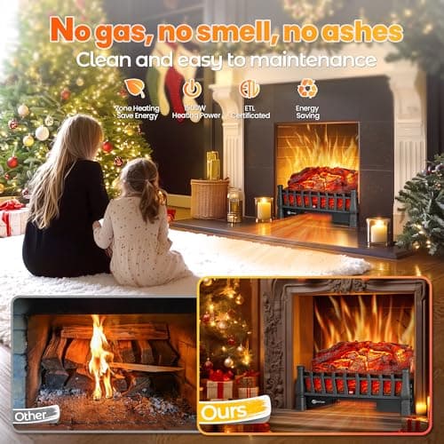 Electric Fireplace Logs Inserts Heater with Infrared Remote, 24 H Timer, 5 Flame Brightness, Thermostat, Overheating Protection for Home & Office