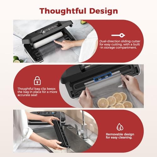 95kpa Vacuum Sealer Machine,Commercial Full Automatic Food Sealer,Powerful Sealing System with Double Heat Seal,Built-in Cutter&Bags Storage,1 Bag Rolls and 10 pcs Pre-cut Bags