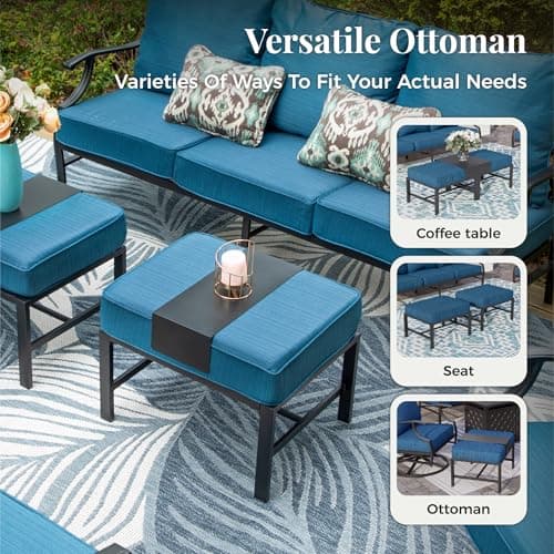 Patio Furniture Set 5 pcs, Outdoor Patio Furniture, 3-Seat Sofa, 2 Rocking Chairs, 2 Ottomans and 5.75" Extra Thick Cushion, Conversation Set for Backyard Deck,Gemstone Blue