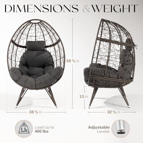 Bme Heavy Duty 400 lbs Capacity Wicker Egg Chairs for Outside & Indoor, Premium Soft Thick Olefin Fabric Cushion & UV 2000 Hours Material Teardrop Design, Durable Against Water, Weather