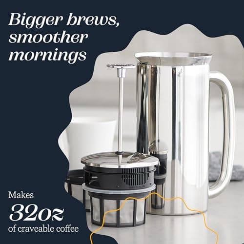ESPRO P7 French Press Coffee Maker - Double-Walled Stainless Steel Insulated with Micro-Filter, 32 Ounces, Polished Stainless Steel