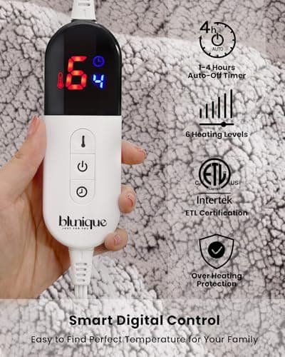 Electric Blanket Heated Throw Soft Double Sherpa Super Cozy with 6 Fast Heating Levels & 1-4 Hours Auto-Off, Over-Heat Protection, Machine Washable-White