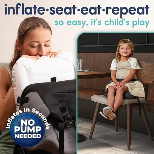 hiccapop NeoBoost Inflatable Toddler Booster Seat for Dining Table – Portable, Quick-Inflate Design – Anti-Slip Base, Secure Straps, Easy-Clean – Perfect for Home & Travel