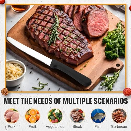 Zhehao 150 Pcs 8.39 Inches Steak Knife Sets Black Stainless Steel Serrated Edge Dinner Knives with Plastic Handle and Round Tip for Home Restaurant