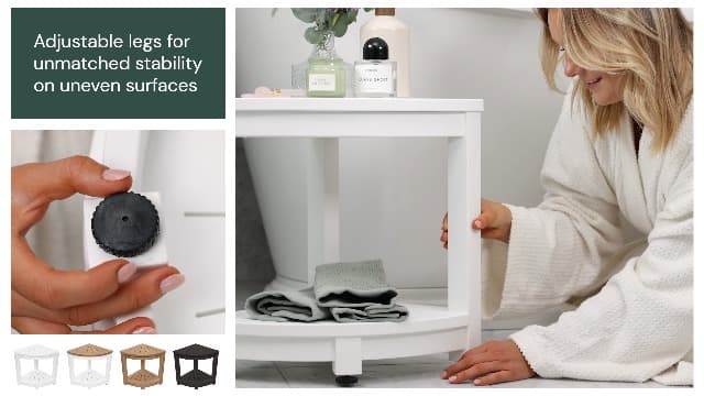 Waterproof Corner Shower Stool - Brown Waterproof Shower Bench for Shaving Legs & to Sit On - Easily Assembled Corner Bench & Shelf - Restroom Organizer - Bathroom Stool