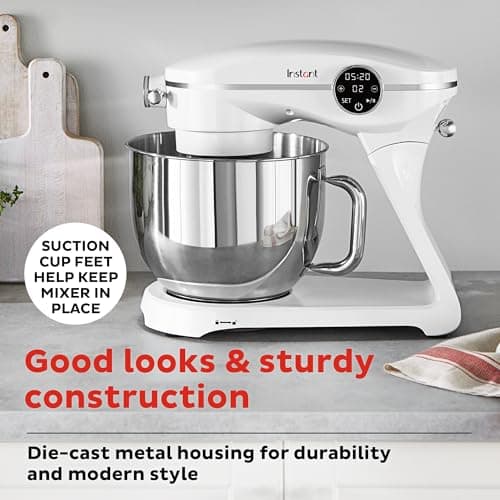 Instant Pot Instant Stand Mixer Pro,600W 10-Speed Electric Mixer with Digital Interface,7.4-Qt Stainless Steel Bowl,Dishwasher Safe Whisk,Dough Hook and Mixing Paddle,Pearl
