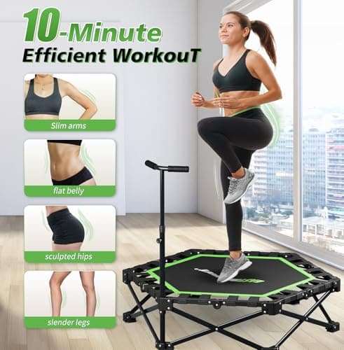 East Mount 42" Folding Fitness Trampoline for Adults, Foldable Mini Trampoline with Handle, Exercise Rebounder, Small Trampoline for Adults, Max Load 440lbs, for Indoor Garden Workout’