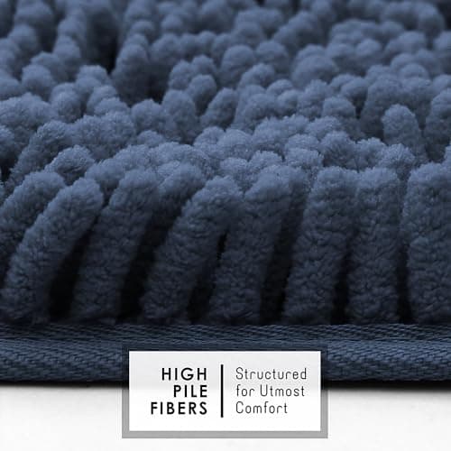 Hearth & Harbor Bathroom Rugs Sets 2 Piece, Chenille Bath Mat Set - Machine Washable Bath Mats for Bathroom Non-Slip Backing Rubber Quick Dry Bathroom Mat - Navy Bath Rug, 17x24-20x32