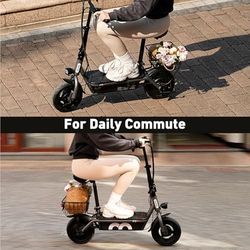 iScooter Electric Scooter with Seat, 37/21 Miles Long Range & 28/19/15.6 MPH Top Speed, 14"/12"/10" Pneumatic Tire, Height Adjustable Seat & Handlebar, Dual Suspensions Commuting Scooter with Basket