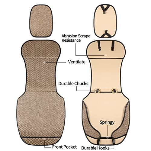 Breathable Car Seat Cover,Front Seat Protector,Luxury Driver Seat Cover, Universal Car Seat Cushion,Suitable for All Seasons,Airbag Compatible(Beige，2PCS)
