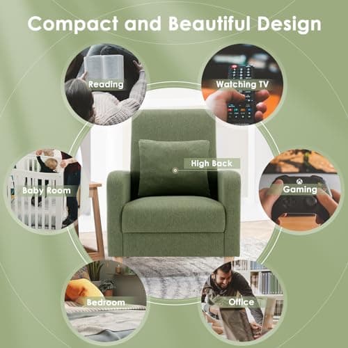 COLAMY Accent Living Room Chairs Set of 2, Upholstered Fabric Arm Chair Reading Side Chair with Back Pillow and Wood Legs, F-Green