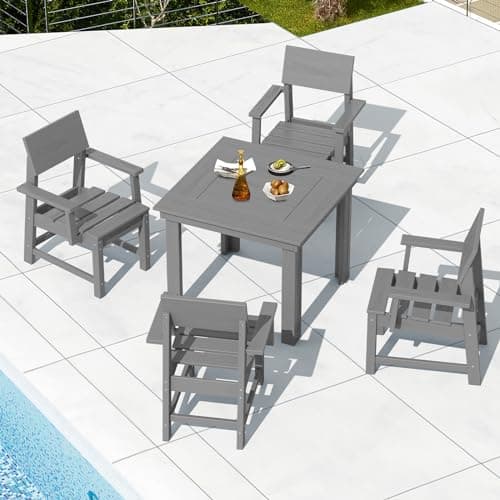 SERWALL HDPE Outdoor Dining Set, Patio Table and Chairs Set All Weather Patio Dining Set for 4, 5-Piece Patio Dining Furniture for Deck, Garden, Backyard, Gray
