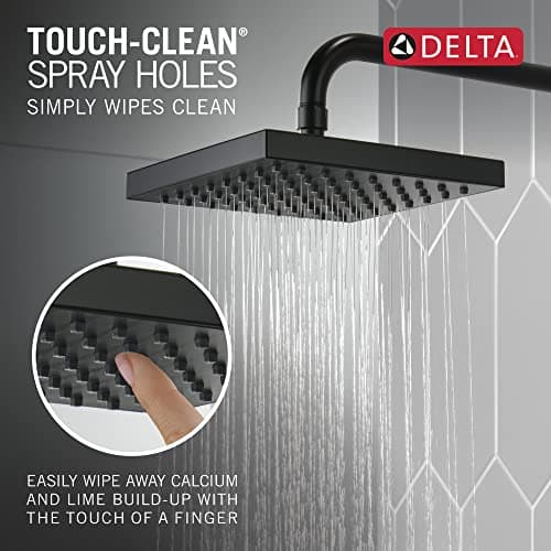Delta Faucet Single-Spray Rain Shower Head Black, Rainfall Shower Head, Black Square Shower Head, Matte Black Rainfall Shower Head, Delta Rain Shower Metal Shower Head, Matte Black 52841-BL
