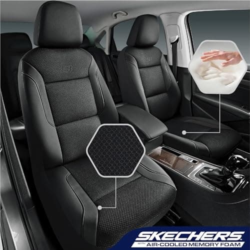 Skechers Memory Foam Leather Car Seat Covers, Air Cool Mesh Thick Seat Covers, Two Front car seat Protector, Airbag Compatible, Automotive Comfort Protection for Most Cars, Vans, Trucks, SUV (Black)
