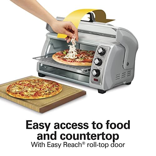 Hamilton Beach 6 Slice Countertop Toaster Oven With Easy Reach Roll-Top Door, Bake, Broil & Toast Functions, Auto Shutoff, Silver (31127D)