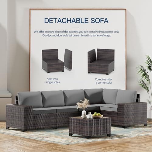 Kullavik 13 Pieces Outdoor Patio Furniture Set with 43" 55000BTU Gas Propane Fire Pit Table PE Wicker Rattan Sectional Sofa Patio Conversation Sets,Grey