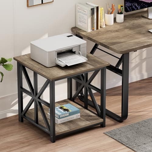 GreenForest End Table with 2-Tier Storage Shelf, 24 inch Large Side Table for Living Room,Modern Nightstand for Bedroom Bedside Office Farmhouse, Grey Wash