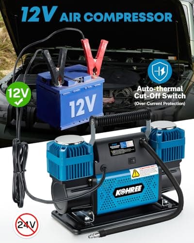 Kohree 12V Dual Cylinder Air Compressor, 12.35 ft³/Min Fast Tire Inflator, Portable Heavy Duty Tire Pump with Max 150 PSI for Offroad Truck, RV, 4x4 Vehicles