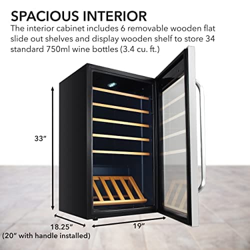 Whynter FWC-341TS 34 Bottle Freestanding Stainless Steel Wine Refrigerator with Display Shelf and Digital Control, Gray