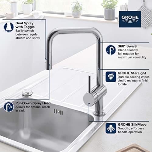 GROHE 32319003 Minta Pull-Down U Kitchen Faucet Chrome