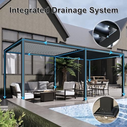 MASTERCANOPY 12’ X 16’ Louvered Pergola Outdoor Aluminum Patio Pergola with Adjustable Roof for Deck Backyard Garden (Black)